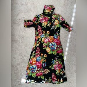 Anthropologie black floral turtle neck dress size XS